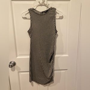 Black and White Check Print Zara Sleeveless Dress with Ruching